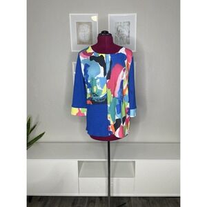 Shana Artsy Tunic Top‎ Women's Medium Art To Wear Boho All Over